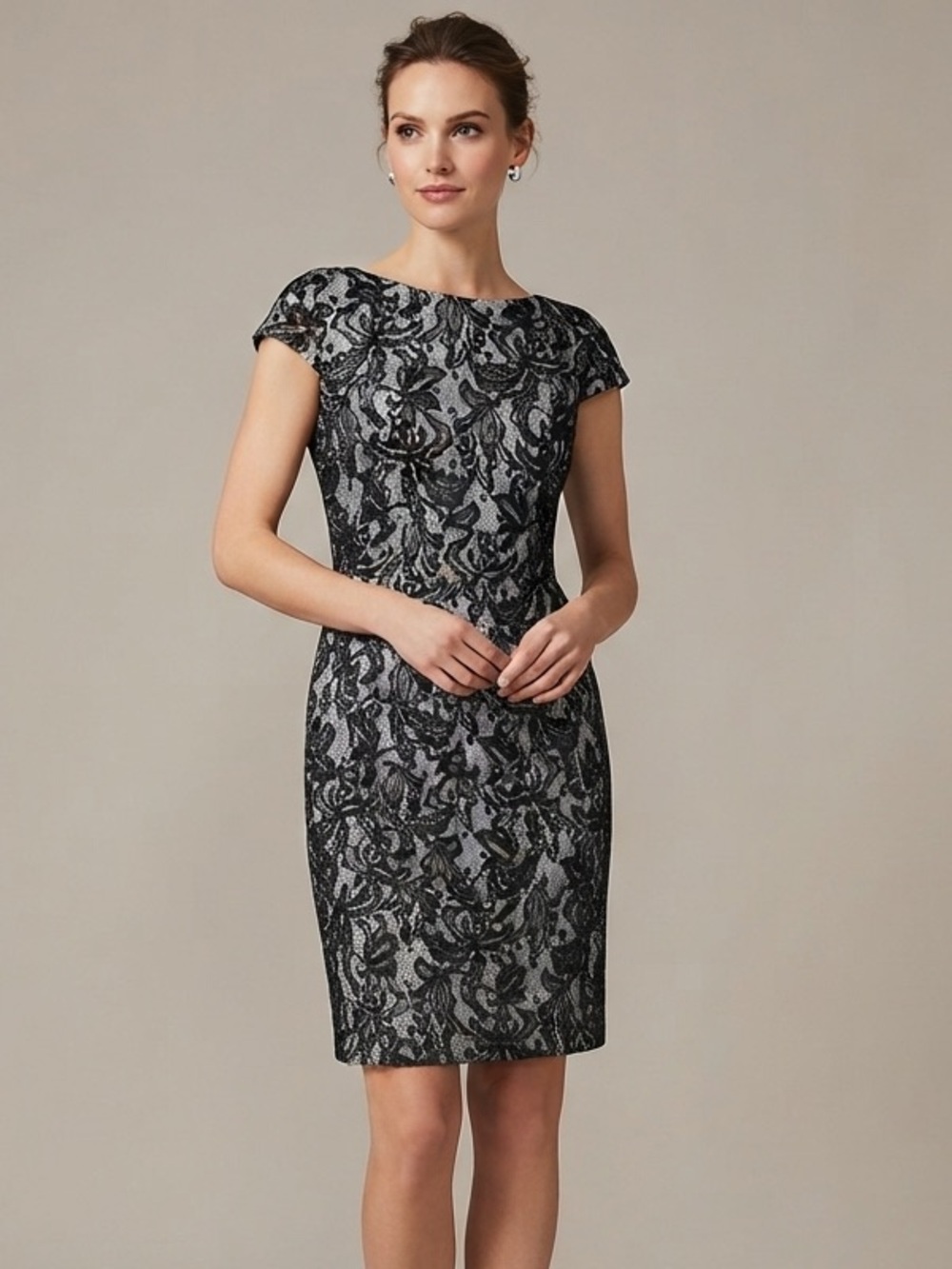 Alyx Limited Black Lace Overlay Sheath Dress Cap Sleeve Cocktail Size 6